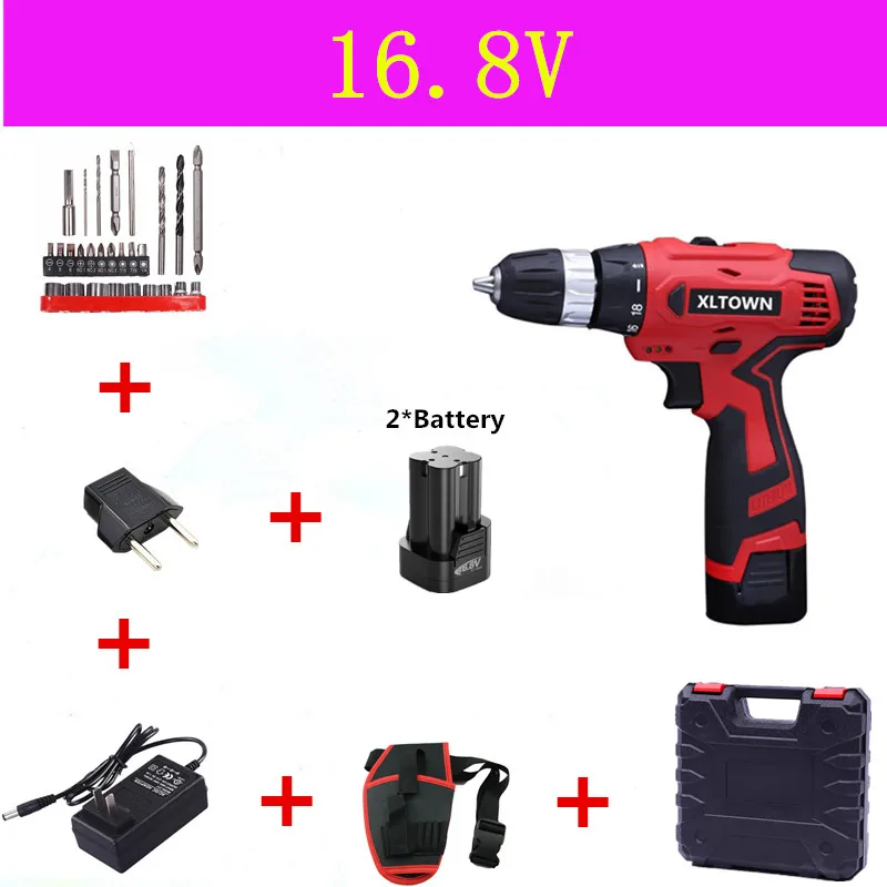 16.8V C XLTOWN 21 в электрическая отвертка с 2 батареями перезаряжаемая электрическая отвертка Беспроводная многофункциональная ручная дрель электроинструменты - Цвет: 16.8V C