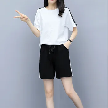 

Large Plus Size Sprort 2 Piece Set Tracksuit T Shirt Top And Short Pants Casual Outfit Sportwear 5XL Summer Clothes For Women