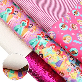 

20*34cm Pink Series Princess Printed Faux Synthetic Leather Fabric for Bows Leather Sheet Set DIY Handmade Materials,1Yc10738
