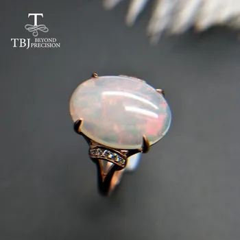 

TBJ,5ct Big size Natural Ethiopia Opal Women Ring 925 sterling silver rose gold fine jewelry for women best gift