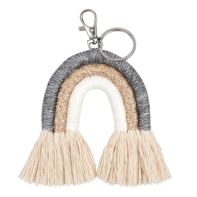 Rainbow Keychains for Women Tassel Macrame Keyrings Key Holder Jewelry P31B