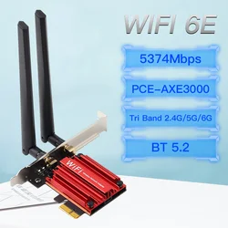 Adaptateur de carte réseau PC PCIExpress 6E AX210, Bluetooth 5.2, 5374 mb/s, Tri bande, Wi Fi 2.4/5/6GHz, 802.11AX/AC, AXE3000 