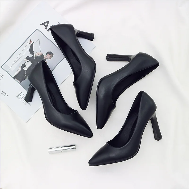 

Work Shoes Female Black Business Interview Going to Work Comfortable Formal Wear High Heel Shoes Thin Heeled Versatile Soft-Sole