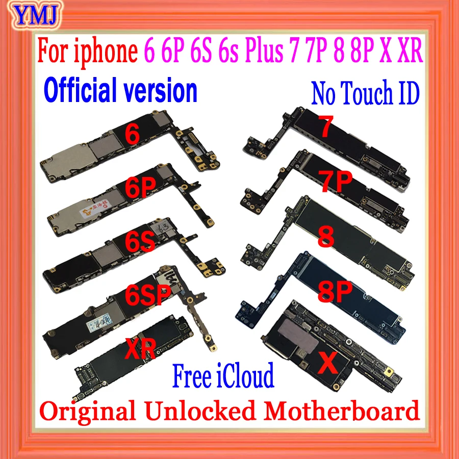 Полностью разблокированная материнская плата для iphone 6 6Plus 6S 6s Plus 7 8 plus X xr без Touch