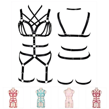 

Harness Bra Full Body Bondage Strappy Body Cage Elastic Adjust Gothic Fetish Hollow Out Chest Rivet Body Harness Lingerie Set