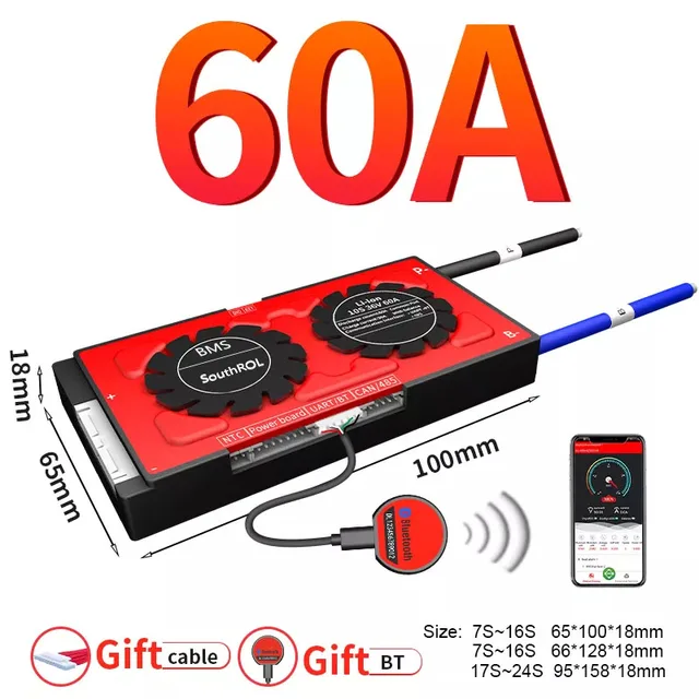 Smart BMS 4S LiFePo4 12V 24V 36V 48V 30A~500A Li-Ion LTO 3S 7S 8S 10S 12S 13S 16S 24S bms balance board bluetooth APP for solar 60A