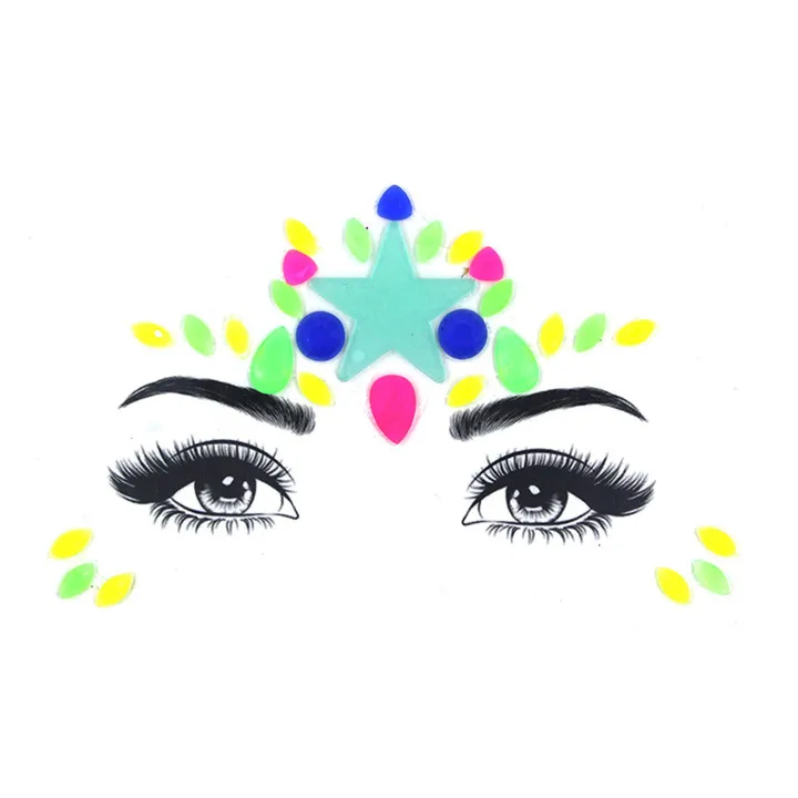 6  Luminous Chest Face Stickers For Women Masquerade Party Decor  Resin Diamond Crystal Diy Eyebrow Eye Face Jewelry Sticker Crafts