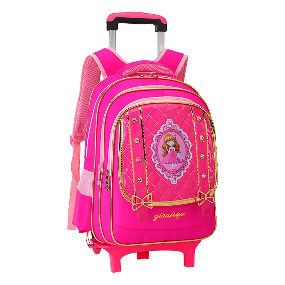 2 wheels rose red Милые детские школьные сумки с 2/6 колесами для девочек 8-12 лет, съемный рюкзак на колесиках, детский Багаж для путешествий, Mochila - Цвет: 2 wheels rose red