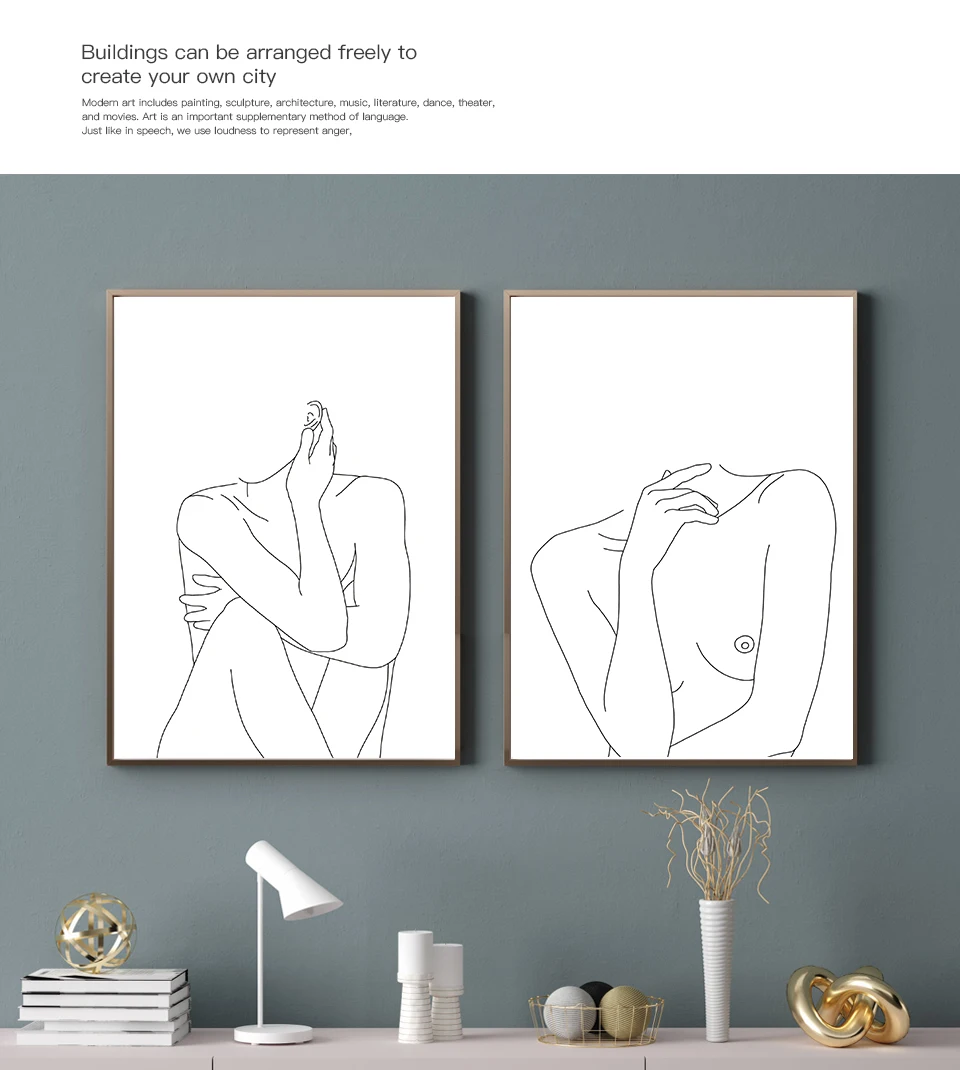Nordic Posters&Prints Modular Minimalist Line Drawing Wall Pictures Sexy Woman Body Nude Art Paintings Bedroom Home Decor (2)
