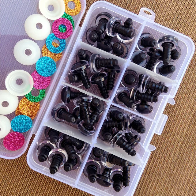 High Quality 48pcs 3D Glitter Plush Plastic Safety Eyes For Toys Amigurumi Doll Making Eyes For Dolls Mix Animal Box 12mm 2
