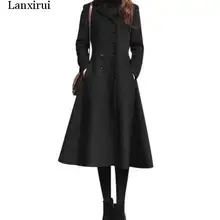 Lanxirui, весна-осень, модное шерстяное простое тонкое длинное пальто макси, зимняя женская верхняя одежда, темно-синий цвет, abrigos mujer