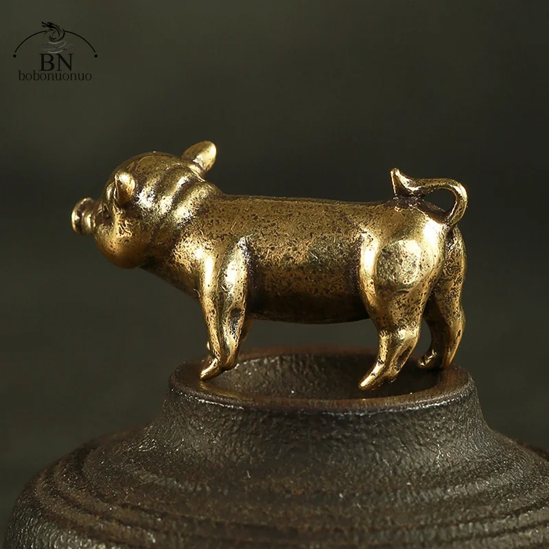 Retro Brass Handmade Pig Miniatures Figurines for Tea Pets Decoration tea pet ornaments