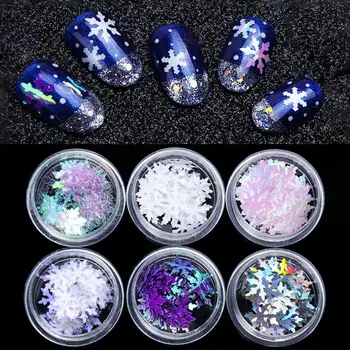 

1 Box Christmas Nail Sequins Glitter 3D Nail Art Glitter Gel Laser Snowflakes Round AB Silver Decoration