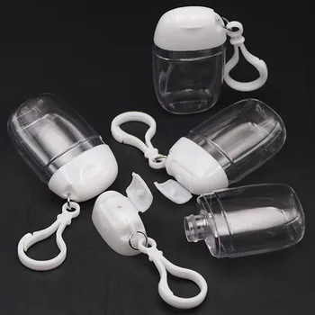 

5Pcs 30ml Empty Hand Sanitizer Travel Small Size Holder Hook Keychain Key Ring Carriers Flip Cap Reusable Portable Empty Bottles