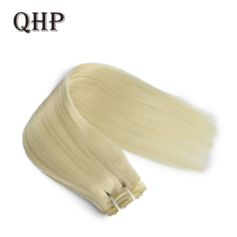 QHP Clip In One Piece Human Hair Extensions Brazilian Raw Virgin Straight Thick Long Hair End 18inch-24inch 30%