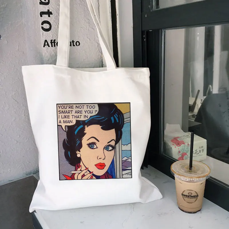 Woman Holding A Cigarette Summer Tote Female Bag Casual Harajuku Big Capacity Canvas Art Fun Vogue College Vintage Shoulder Bags |