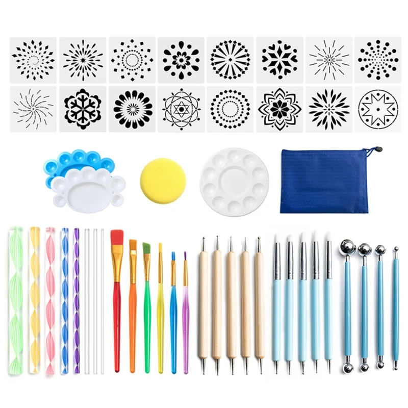 

49Pcs Mandala Dotting Tools Set for Painting Rock Stone Acrylic Stick Drawing Brush Stencil Sponge Template Palette