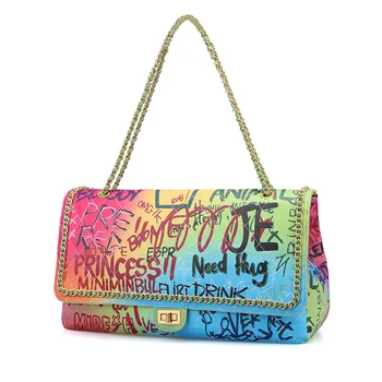 

Bag Women's 2020 New Style Graceful Rhombus Chain Bag Painted Graffiti Bag Women's Shoulder Messenger Bag