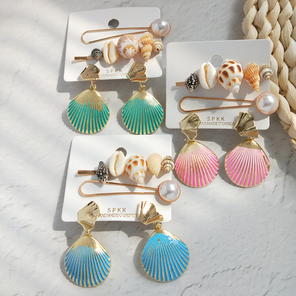 

Bohemian Statement Conch Shell Earrings Elegant Summer Beach Imitation Pearls Dangle Earring for Women Female Party Jewelry Gift
