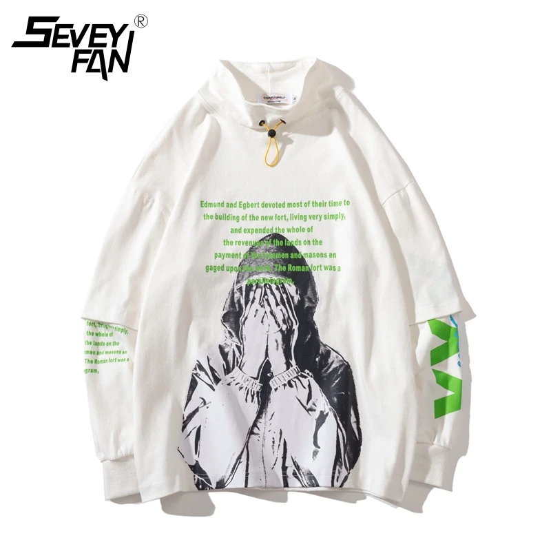 

Harajuku Hip Hop Hoodies Men Fake Two Piece Streetwear Sweatshirts Turtleneck Pullover Cotton Casual Oversized Clothing Male
