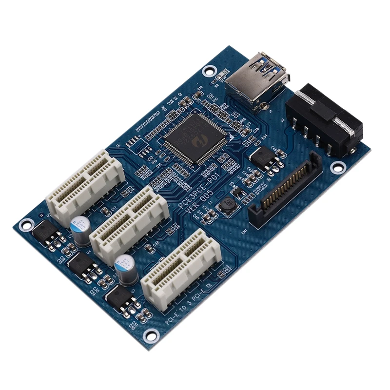 PCI-E PCI E Express 1X to 3 Port 1X Switch Multiplier HUB Riser Card +USB Cable