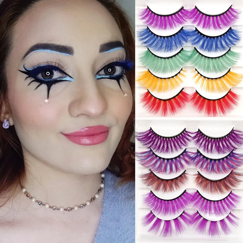 Pairs 3D 5 Imitation Mink Eyelashes Hand Made Natural Long Thick Fluffy Colorful False Eyelashes Eyelash_voghion.com