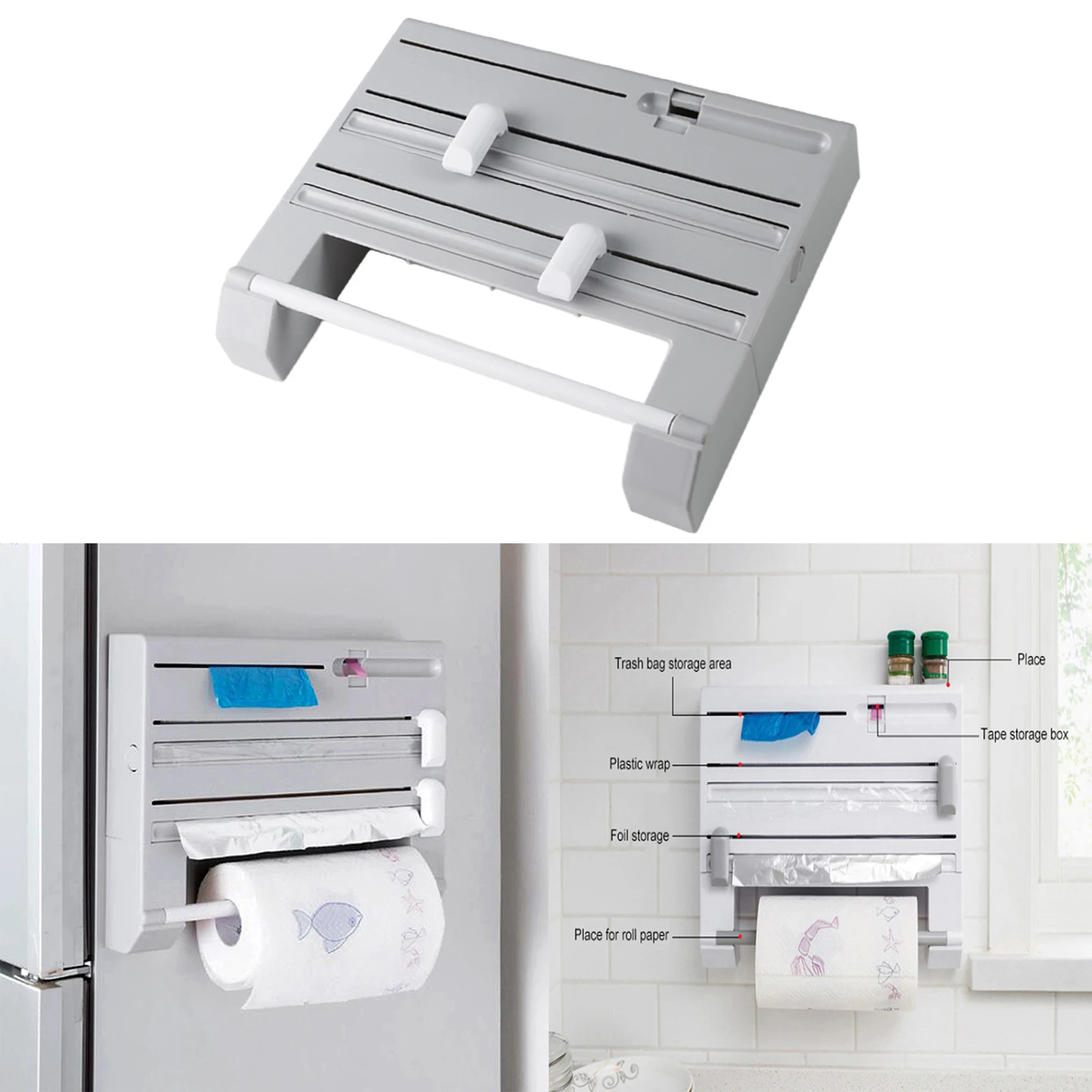 Dispensador de rollo de cocina 6 en 1, soporte de pared para papel