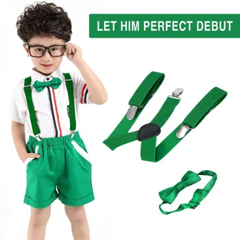 

1PC Kids Elastic Suspenders & Bow Tie Matching Tuxedo Suit Unisex Boy Girl Bowtie Children Costume Adjustable Y-Back Brace Belt