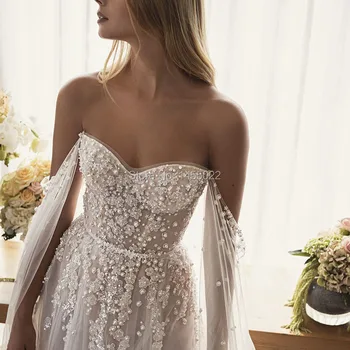 Eightale Bohemian Wedding Dress Off the Shoulder Beaded with Pearls ...