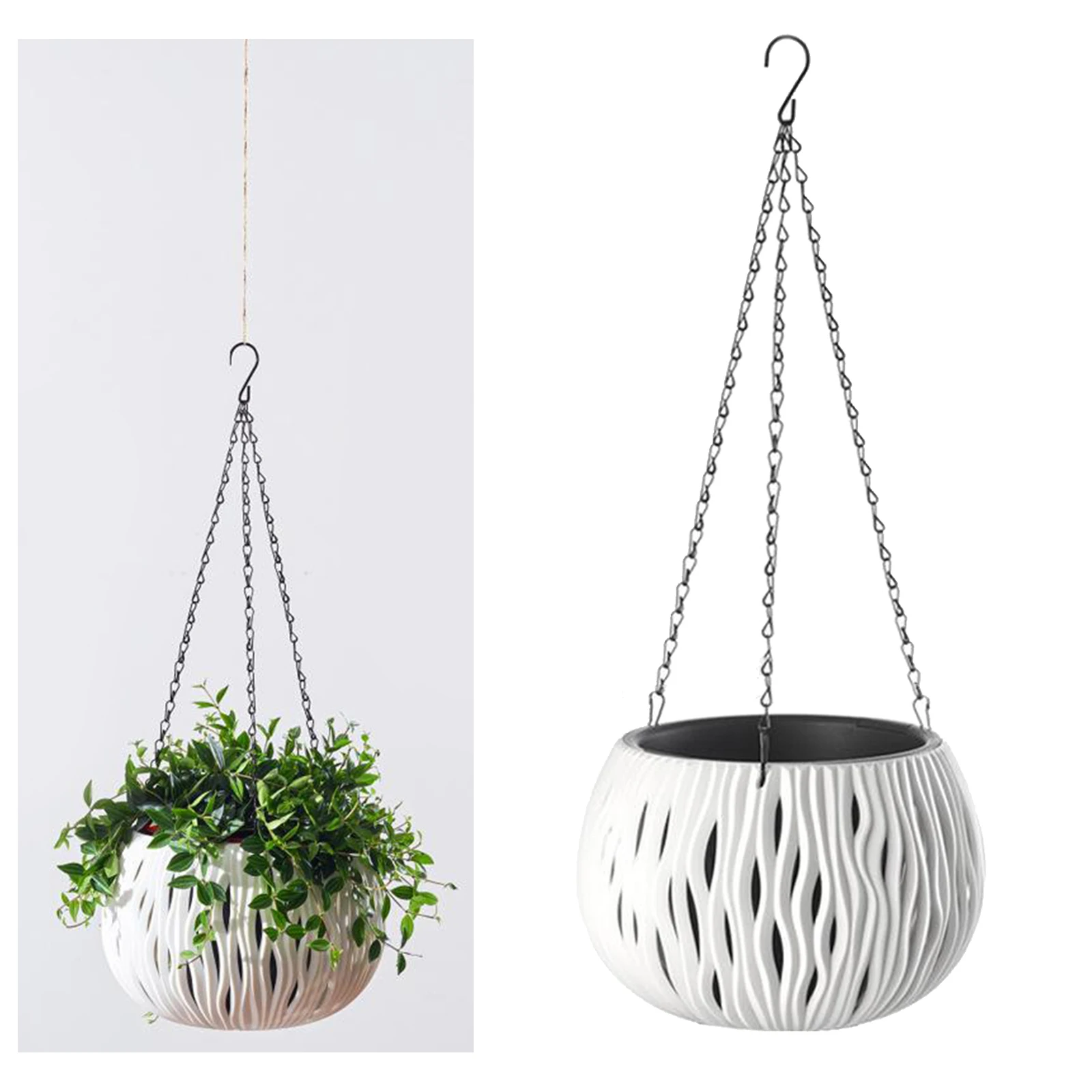 Plastic Dual-pots Hanging Basket Self Watering Green Hanging Pot Home Decor