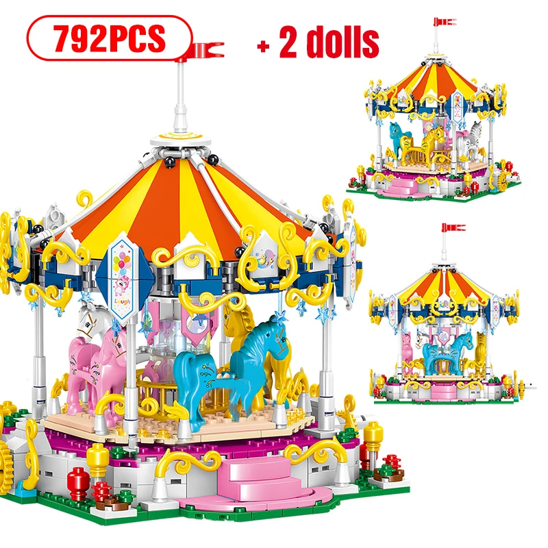 Amusement Park Mini Building Blocks City Pirate Ship Coaster Ferris Wheel Carousel DIY Figures Friends Toys for Children Girls | Игрушки и
