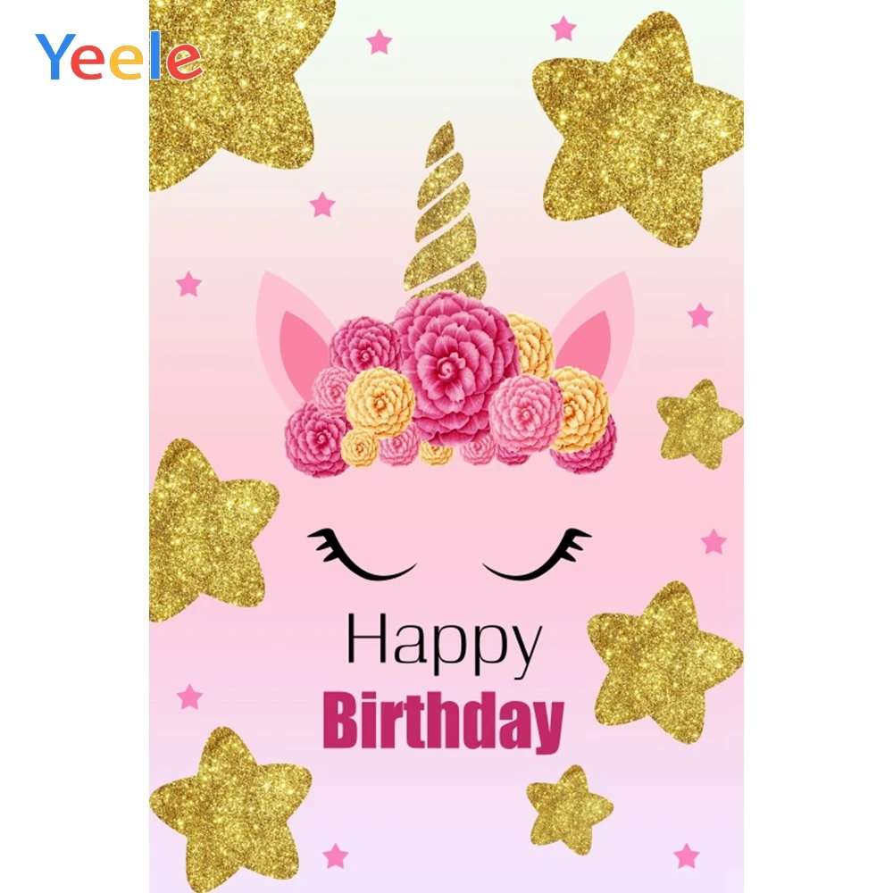 

Unicorn Party Star Flowers Baby Birthday Photophone Child Photo Backgrounds Personalized Photographic Backdrops For Photo Studio