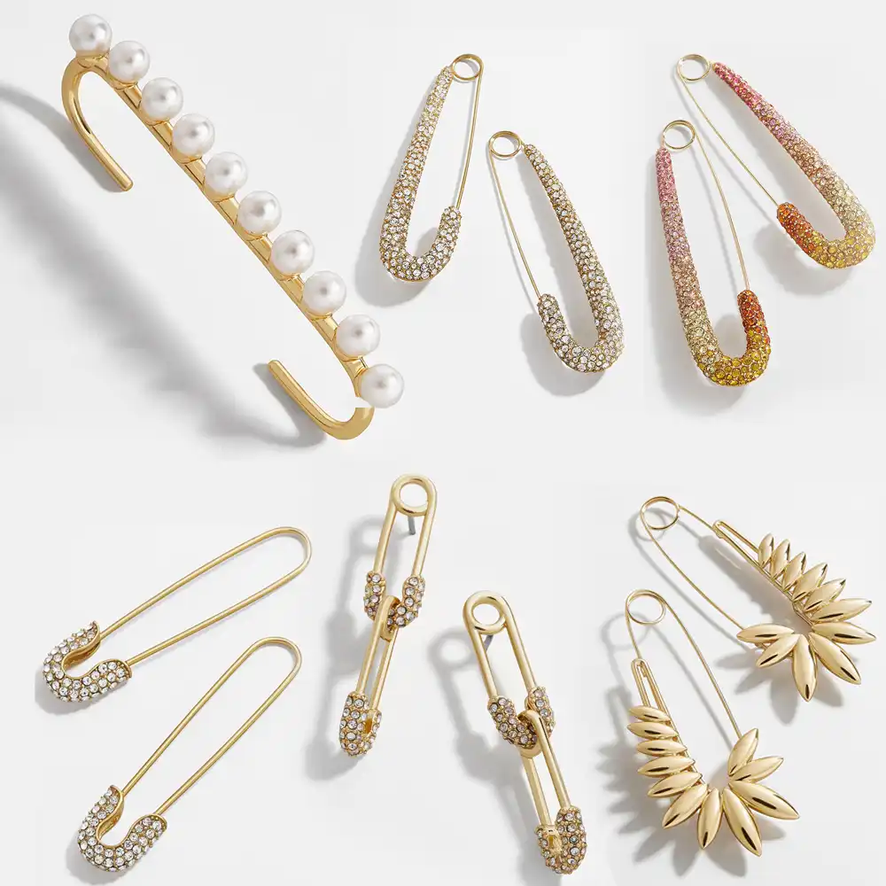 Уникальный дизайн, имитация жемчуга, CZ, скрепка для бумаги, безопасная булавка, серьги-гвоздики для женщин, девушек, золото, панк, Сережки для...