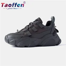 Taoffen/Женская прогулочная обувь; кроссовки из натуральной кожи; черные Брендовые повседневные легкие кроссовки на платформе; Mujer Zapatos; Размеры 35-40