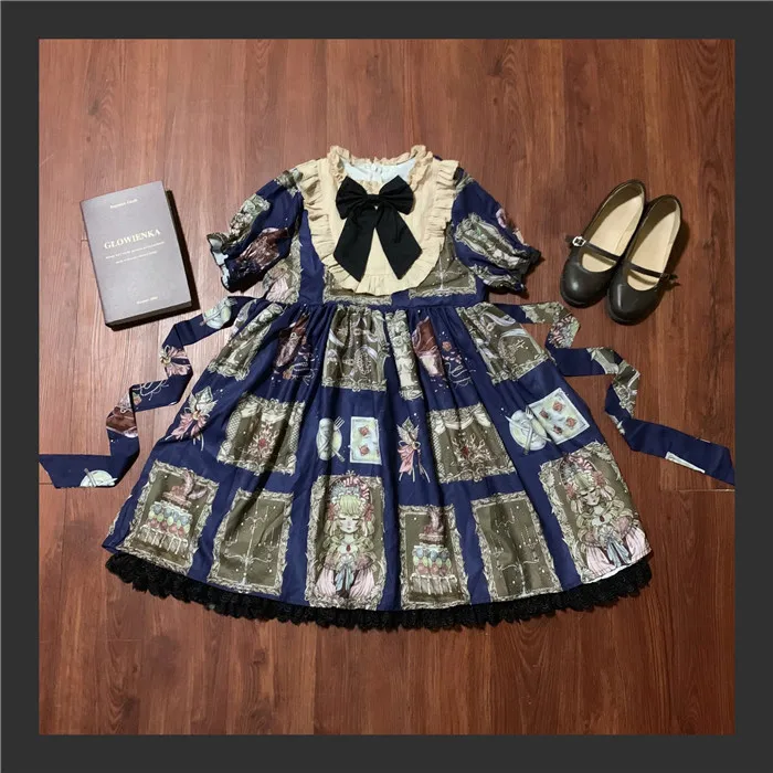 only OP dress Корт ветер традиционные куклы с принтом Винтаж кружево летнее платье с короткими рукавами повседневные Мягкие японские игрушки бант вечерние принцесса цельное платье - Цвет: only OP dress