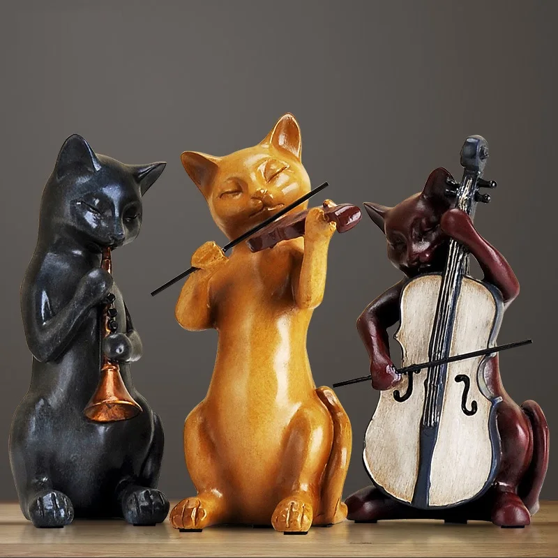 Band of Three Cats Animal Sculpture Cat Toy Modern Decor Home Decoration Accessories Table Piece