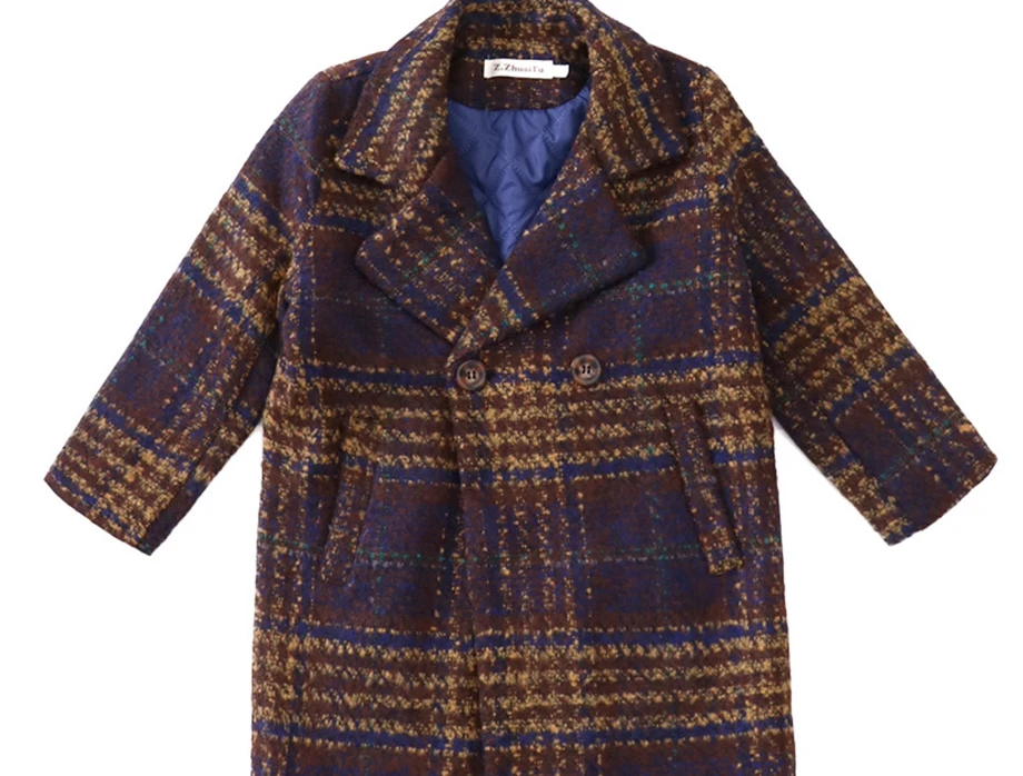 Шерстяное пальто в английском стиле для мальчиков-подростков, утепленная клетчатая куртка для маленьких мальчиков, зимняя теплая куртка высокого качества для маленьких мальчиков 4-11 лет