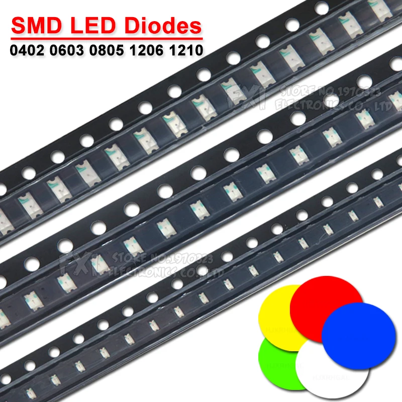 100 шт. Светодиоды SMD 0402 0603 0805 1206 1210 светильник желтый красный зеленый синий белый |