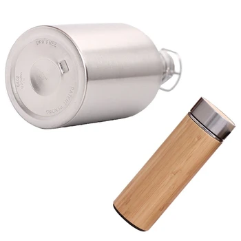 

HOT 1pcs 2L Stainless Steel Big Capacity Beer Bottles & 1pcs Bamboo 500Ml Stainless Steel Liner Vacuum Flask Insulation