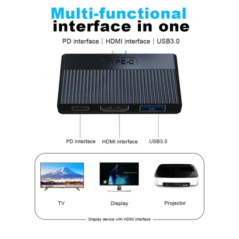 3 в 1 USB C адаптер 4K HD Прозрачный HDMI PD зарядка USB 3,0 концентратор переносная док-станция