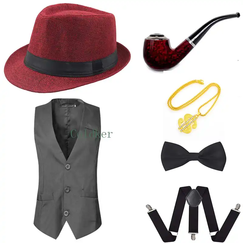 1920s Mens Accessories 1920s Gangster Costume Set Gatsby Hat