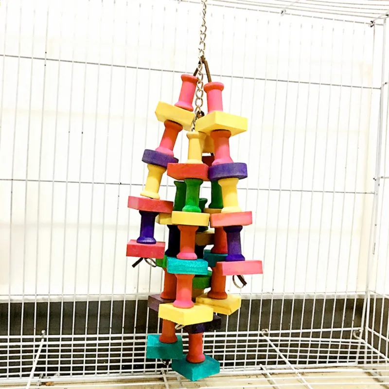 Игрушка попугай строительные блоки игрушки деревянная лестница Макау Радуга укус струны игрушки для жевания качели