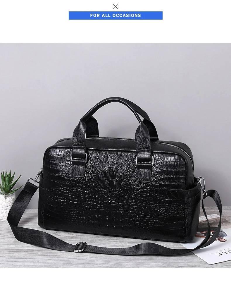 Cow Genuine Leather Alligator Travel Bags Luxury Men Large Capacity Portable Male Shoulder Bags Brand Real Leather Travel Duffle