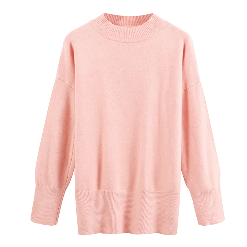 

Half High Neck Knitted Sweater Women's Thin Long Sleeve Top Pullover In Autumn Winter Solid Winter Clothes Women Turtleneck Pink