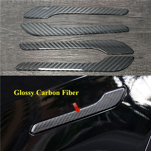 Glossy& Matte Carbon Fiber For Tesla Model 3- Car Styling Side Door Handle Cover Trim Molding Accessories - Цвет: Glossy carbon