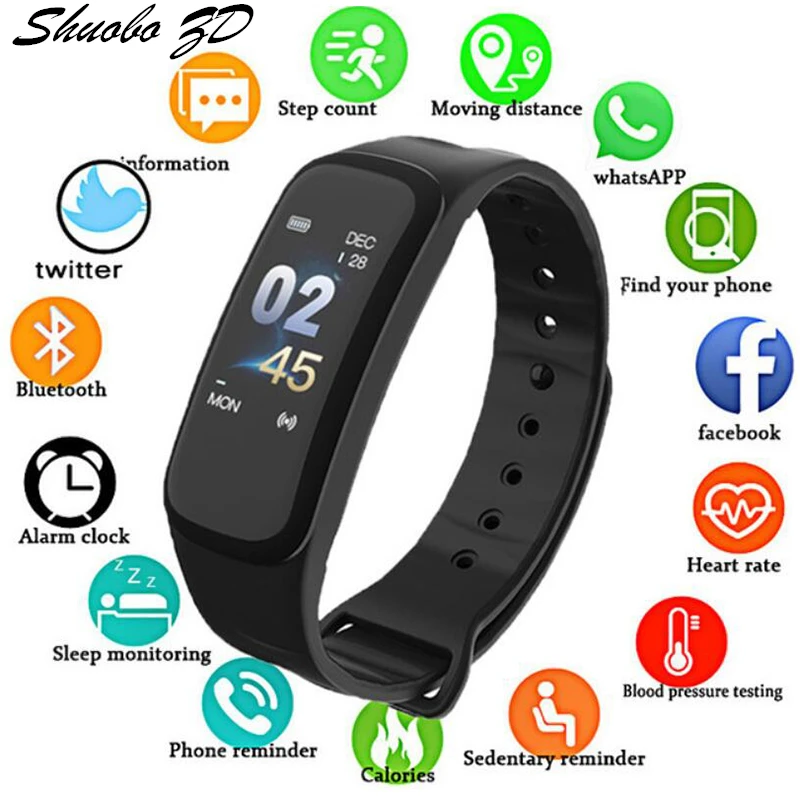 

shuoboZD C1Plus Smart Bracelet Color Screen Blood Pressure Fitness Tracker Heart Rate Monitor Smart Band Sport for Android IOS