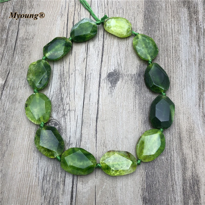 Grass Green Dragon Agates Stone Faceted Slab Pendant Beads For Necklace DIY Jewelry MY210457