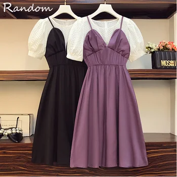

Women Vintage 90S Elegant Patchwork Party Dress Plus Size L-5XL A Line Wrap Dress 2020 Sunmer Puff Sleeve Purple Beach Cloth
