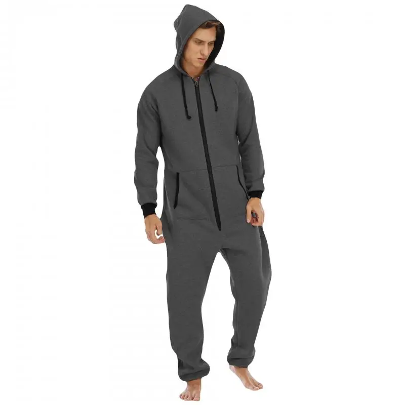 Men Loose Kigurumis Jumpsuit Pajamas Autumn Winter Long Sleeve Hooded