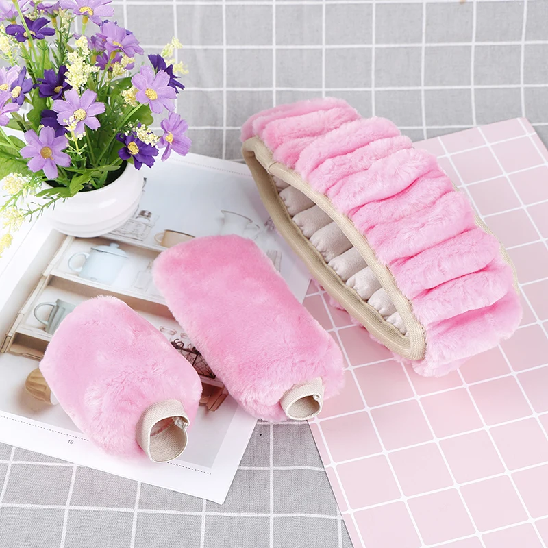 pink Супер толстые плюшевые Шестерни цельнокройный воротник 3 шт./компл. розовый зимний чехол для руля+ стояночного тормоза крышка+ автомобиля автоматические Чехлы/теплый белый - Название цвета: pink